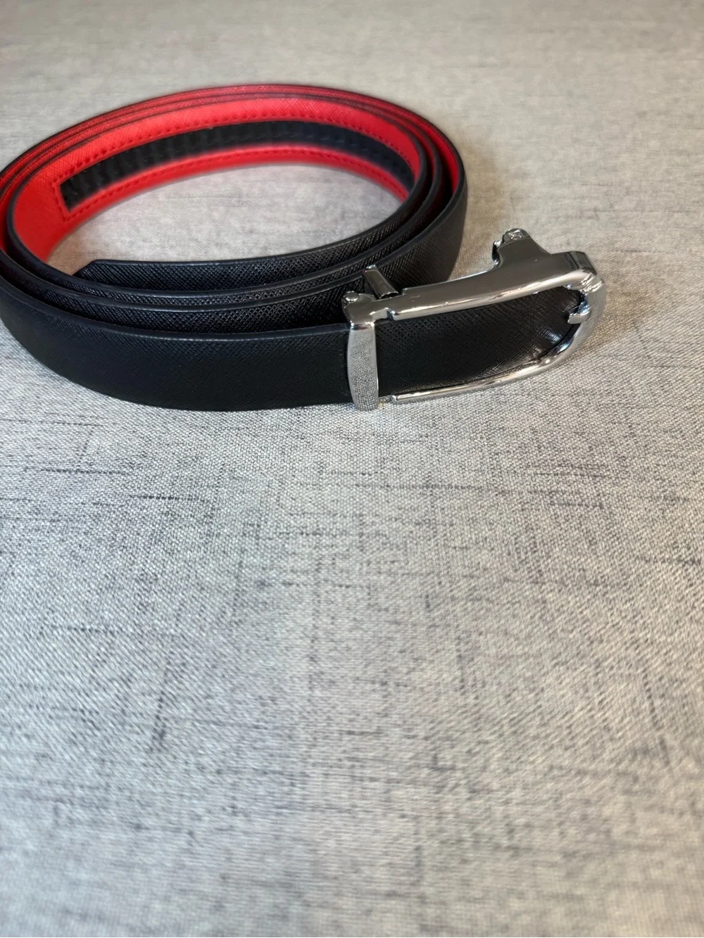 Men’s Black & Red Saffiano Leather 1” Ratchet Belt Automatic Track Big Tall 52